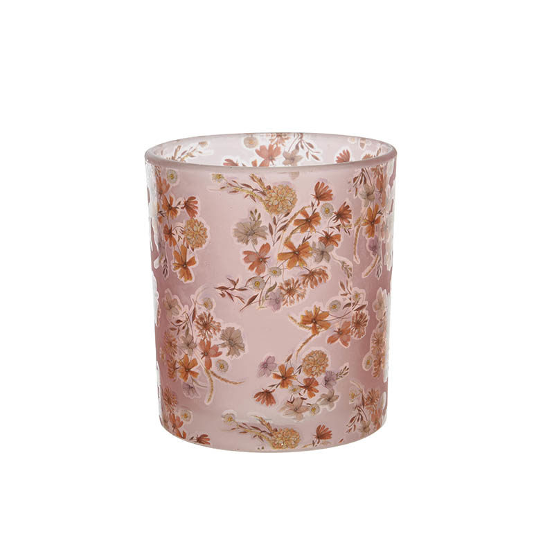 Theelichthouder (ø8xH9cm) glas bloemdeco - Afbeelding 3