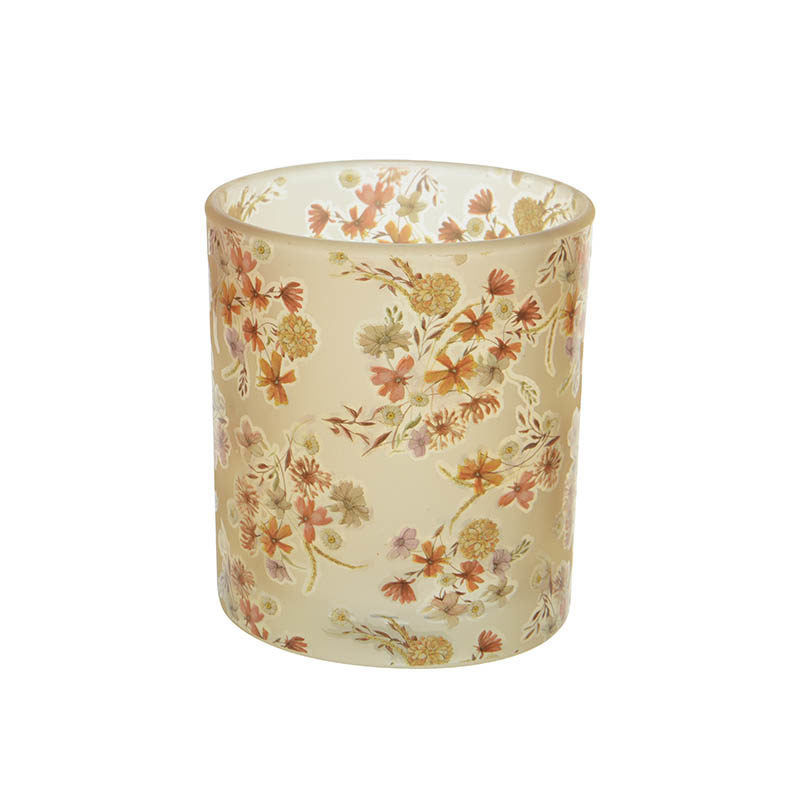 Theelichthouder (ø8xH9cm) glas bloemdeco - Afbeelding 2