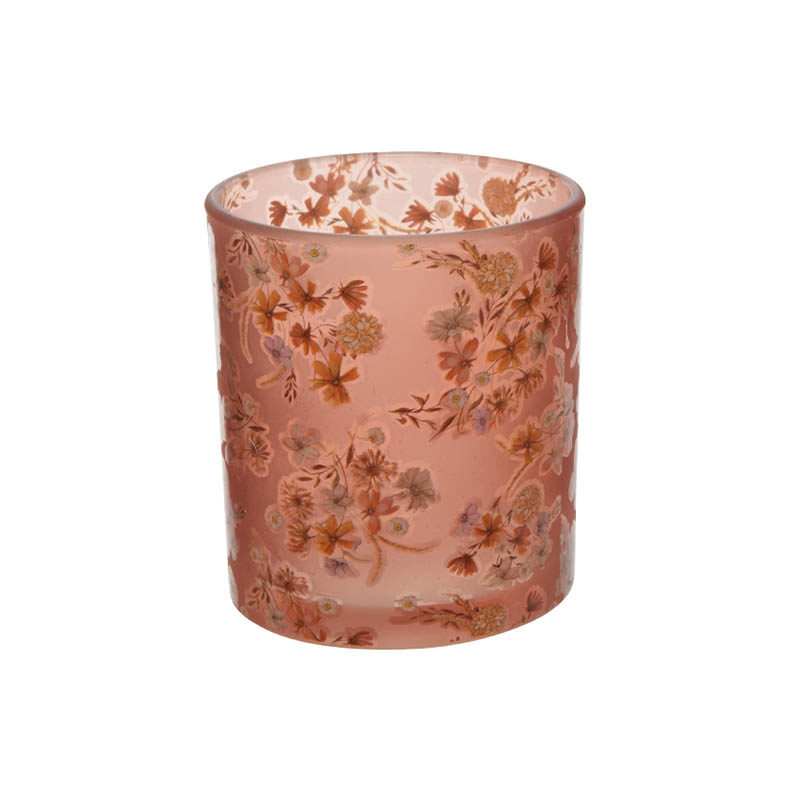 Theelichthouder (ø8xH9cm) glas bloemdeco
