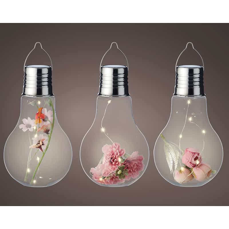 Solar bulb met bloemdeco (ø10xH18cm) met 6 LED's warm wit