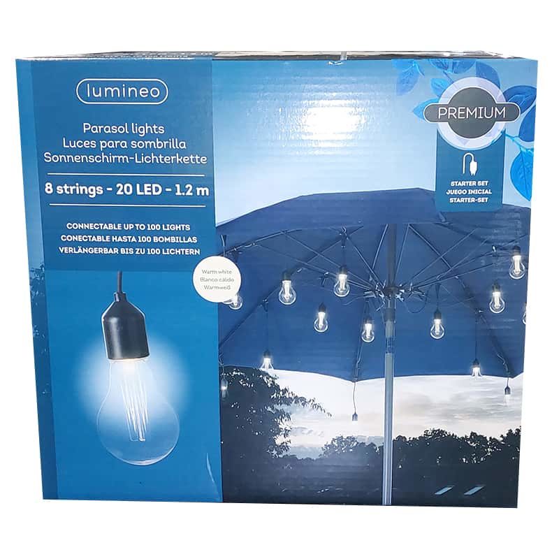 Parasol partylight buiten snoer (5m) zwart / 20 Led's warm wit