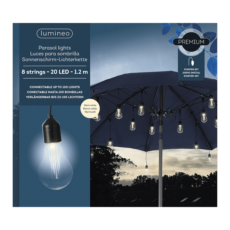 Parasol partylight buiten snoer (5m) zwart / 20 Led's warm wit - Afbeelding 3