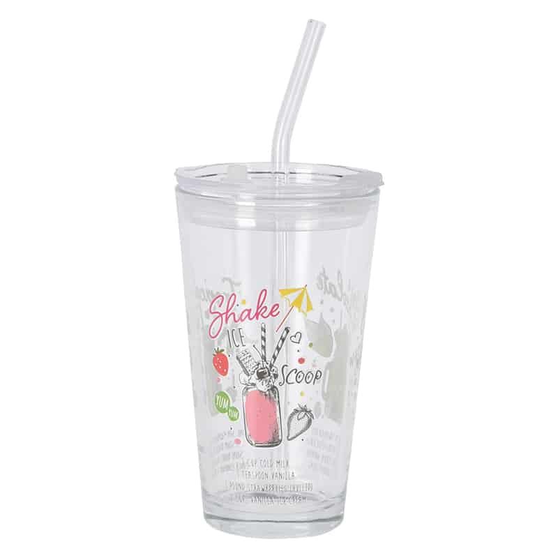 Drinkglas (400ml) met deksel & rietsje - Afbeelding 3