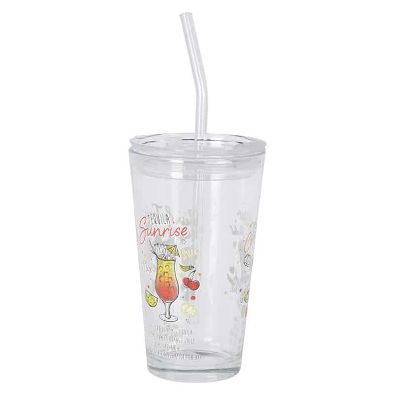 Drinkglas (400ml) met deksel & rietsje - Afbeelding 2