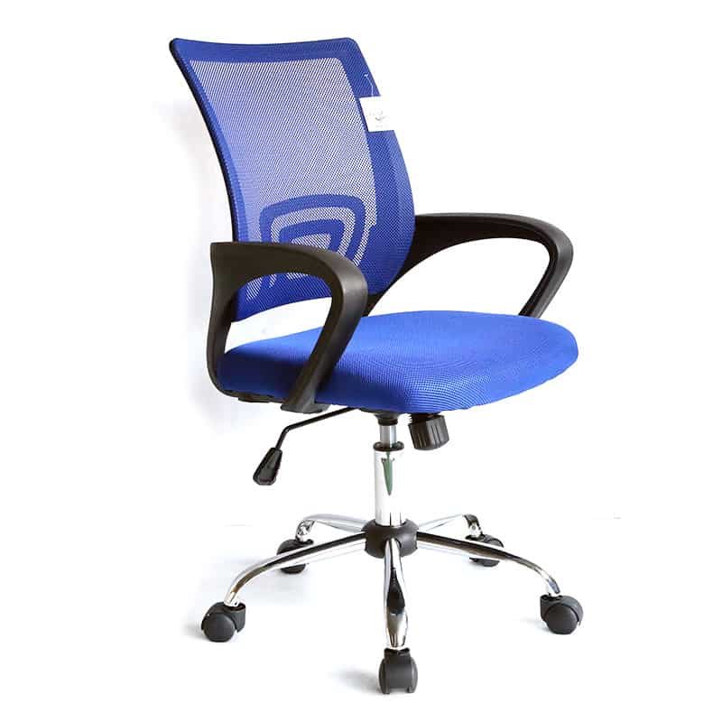 Bureelstoel met armleuning, verchroomd onderstel, vlinder systeem, blauw