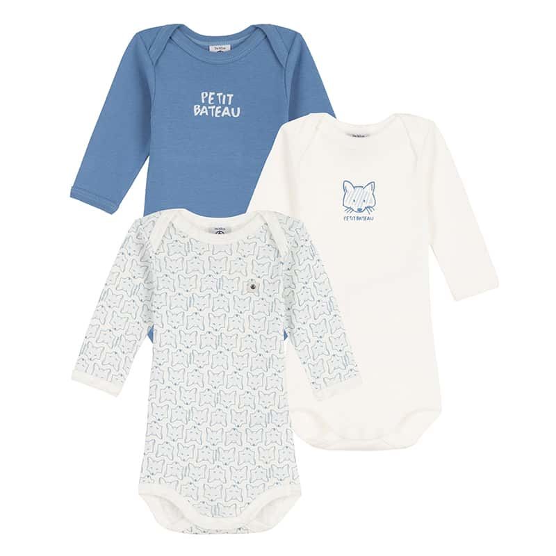Petit Bateau Body lange mouw (3 stuks) blauw