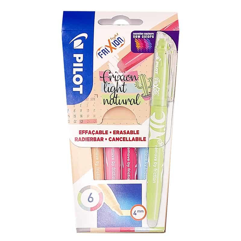 Pilot Frixion Fluo stift "Light Natural" set 6 kleuren