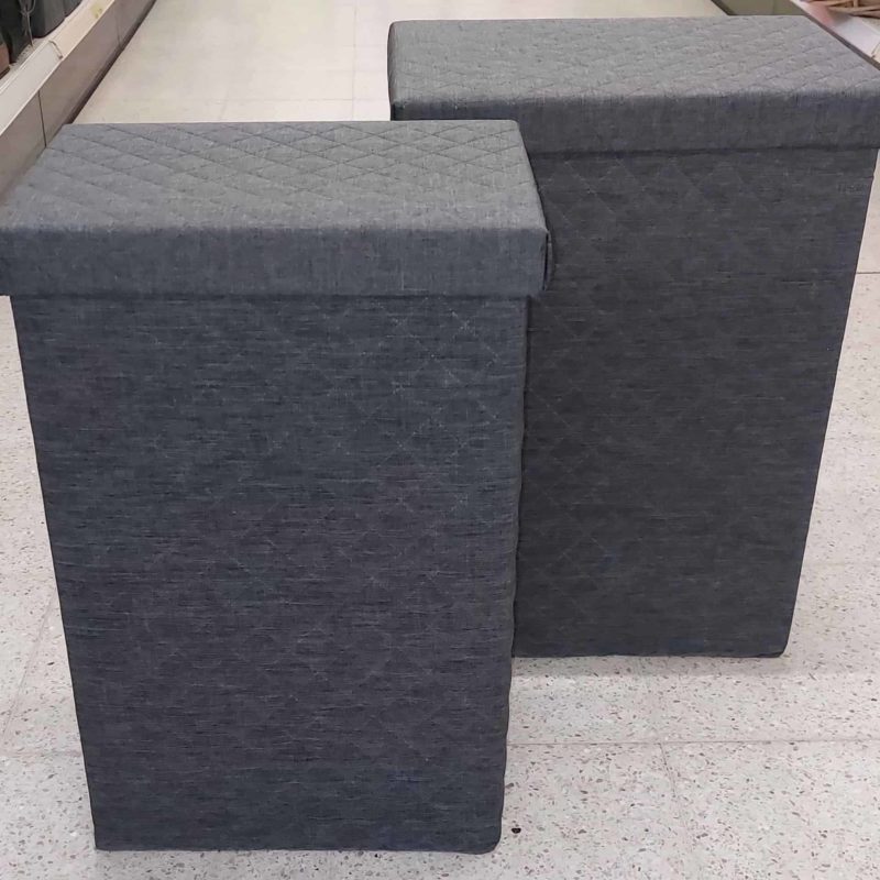 Wasmand (34x24xH52cm) stof grijs met deksel