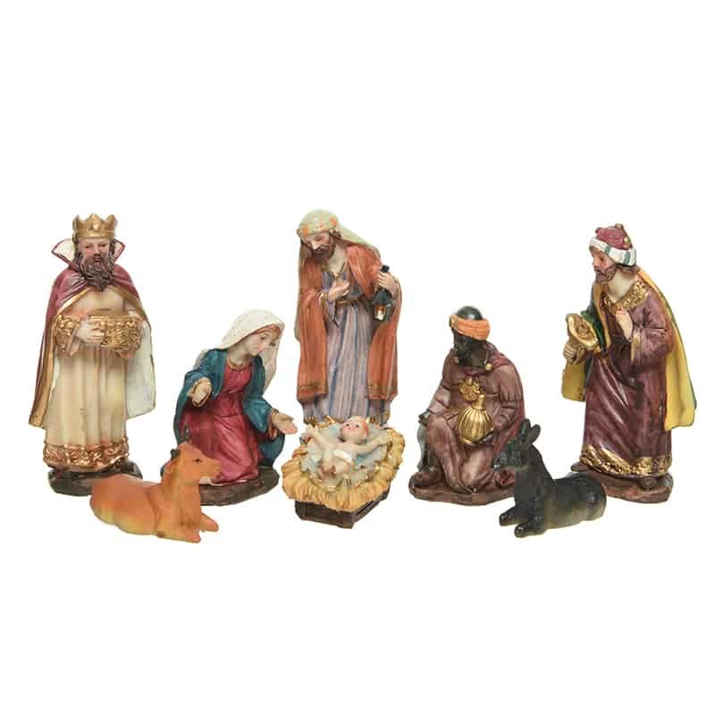 Kerstgroep 8 figuren/poly multi kl.