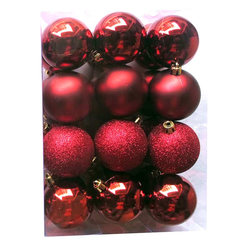 24 onbreekbare Kerstballen (ø6cm) donker rood Happyland