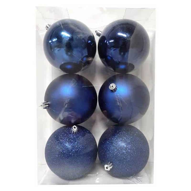 6 onbreekbare Kerstballen (ø10cm) donker blauw