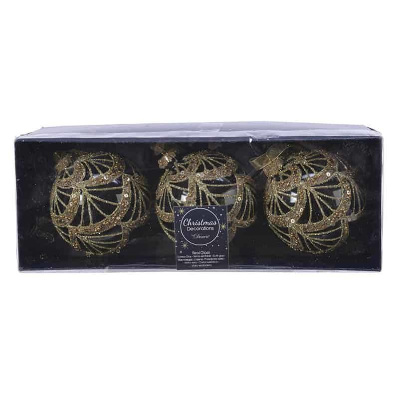 kerstbal glas glitter, ketting, pailletjes, parels (3 ass kleuren) - 3 stuks - Afbeelding 3