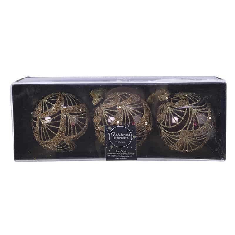 kerstbal glas glitter, ketting, pailletjes, parels (3 ass kleuren) - 3 stuks - Afbeelding 2