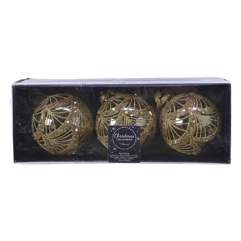 kerstbal glas glitter, ketting, pailletjes, parels (3 ass kleuren) - 3 stuks
