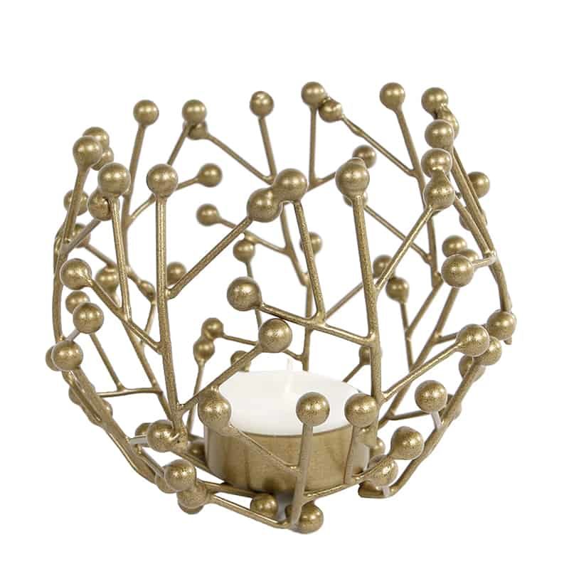 Theelicht "Twiggy"S goud metaal 9,5cm