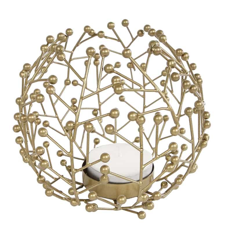 Theelicht "Twiggy"L goud metaal 14cm