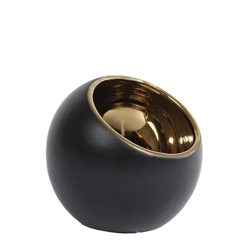 Theelicht "Pia"S goud/zwart aardew.
