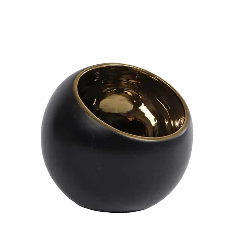 Theelicht "Pia"M goud/zwart aardew.