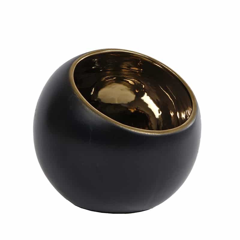 Theelicht "Pia"L goud/zwart aardew.