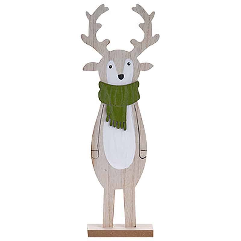 Hert met groene sjaal nat.hout 38cm