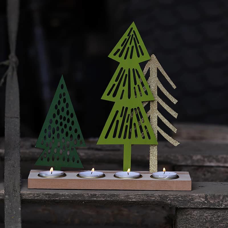 Theelichthouder X4 tree deco goldy green - Afbeelding 2