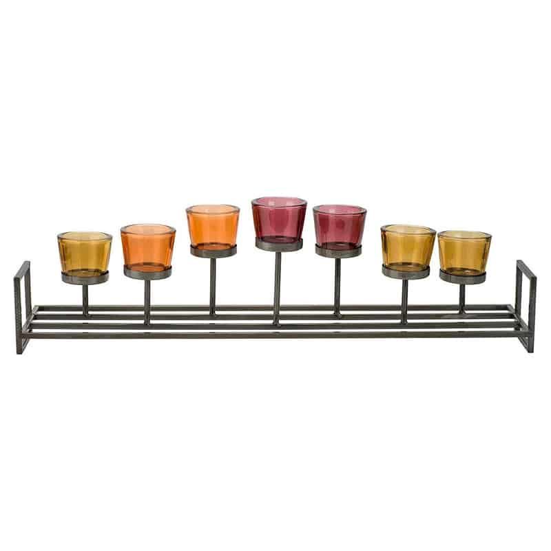 Theelichthouder multikleur metaal glas
