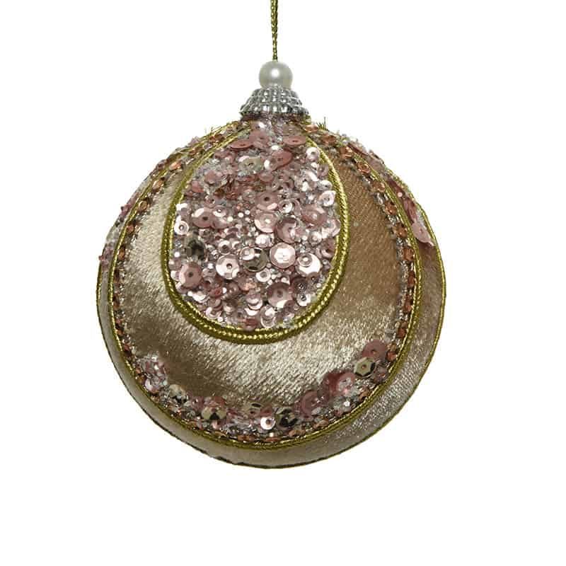 Kerstbal plastiek fluweel/pailletjes (2 ass kleur) - Afbeelding 2