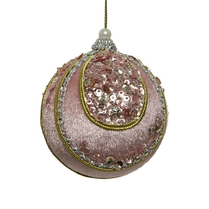Kerstbal plastiek fluweel/pailletjes (2 ass kleur)