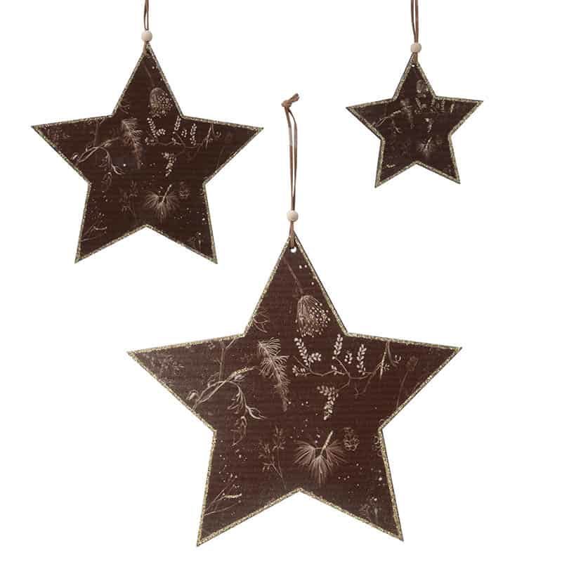 Ster met leaf print (set van 3 stuks) bruin of wit - Afbeelding 2