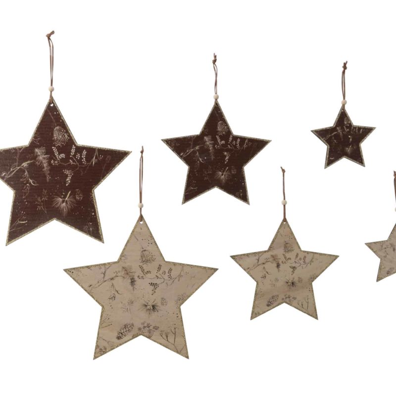Ster met leaf print (set van 3 stuks) bruin of wit