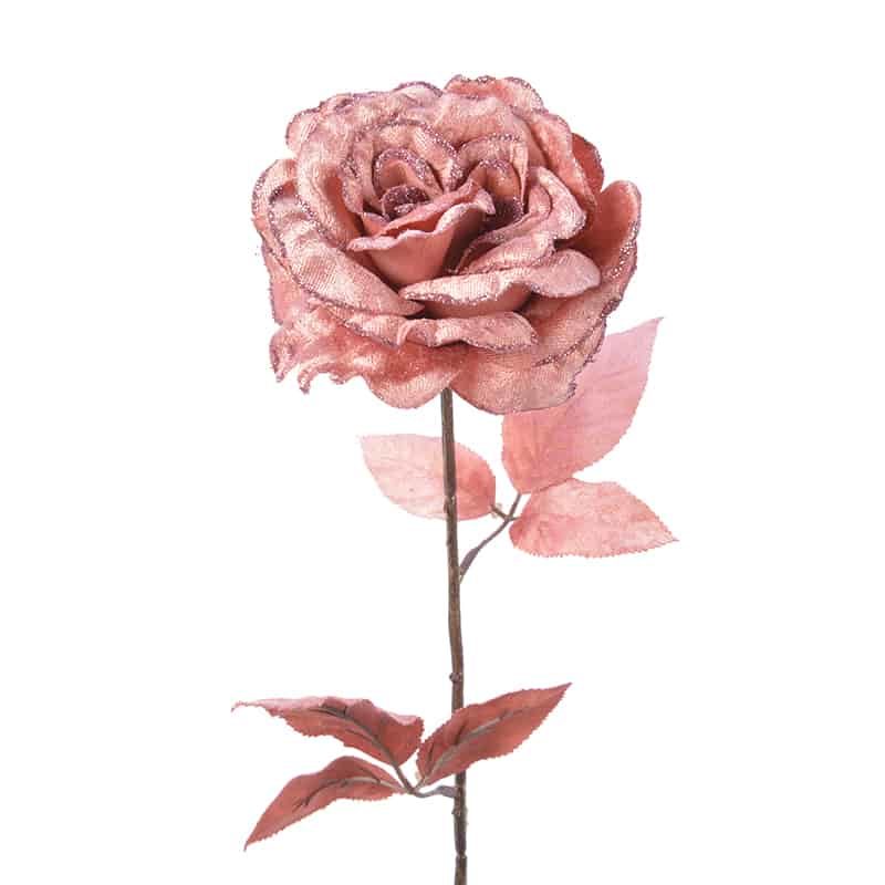 Roos op steel glitter velvet velourroze