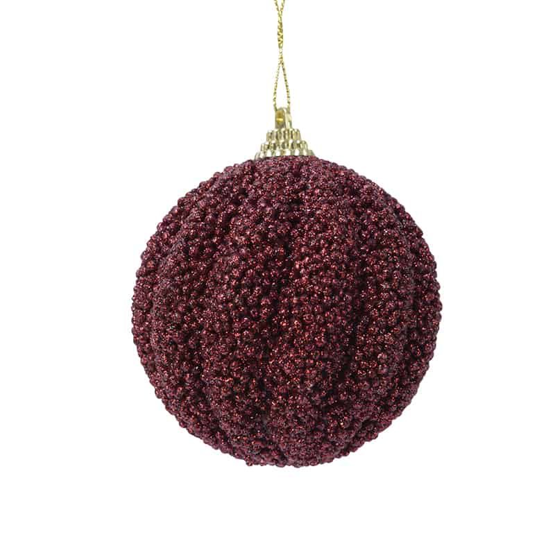 Kerstbal foam glitter ossenbloed