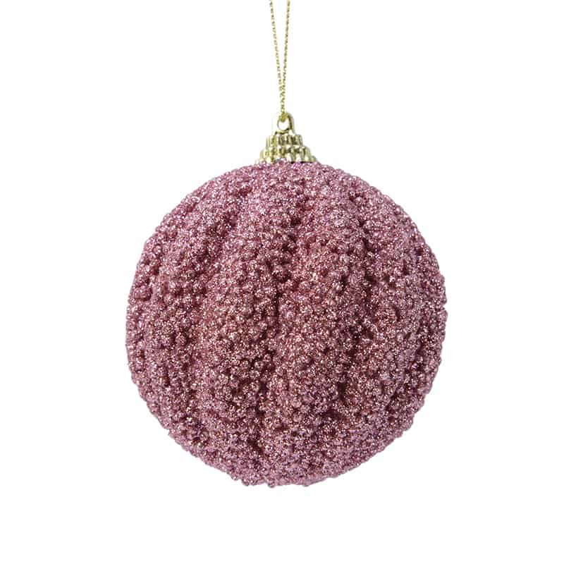 Kerstbal foam glitter velours roze