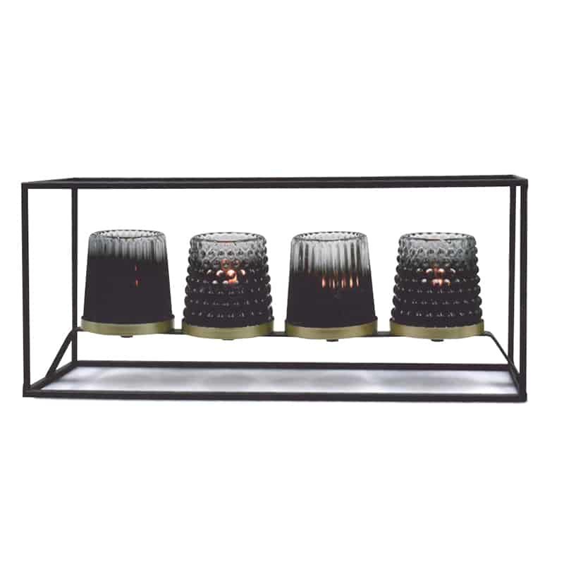 Theelichthouder zwart frame 4st.