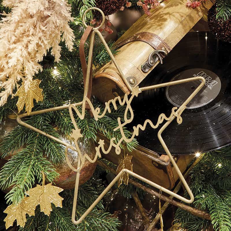 Kerstster ijzer goud met tekst (2 ass.)