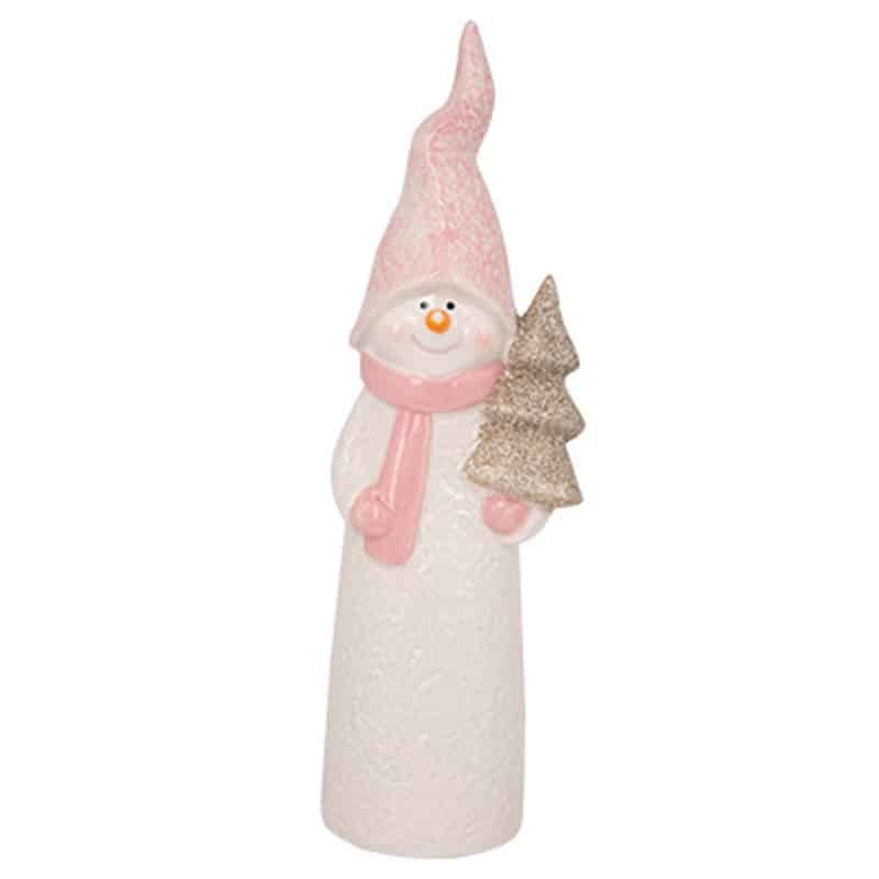 Sneeuwman pink langwerpig keramiek 26cm