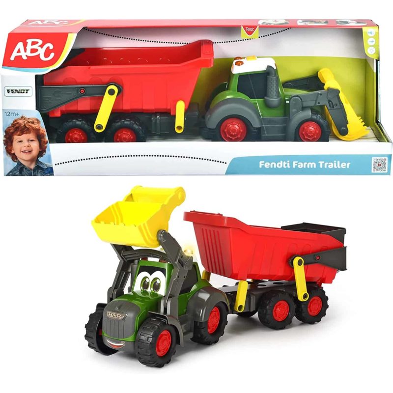 Dickie ABC Fendti Tractor met graafbak + Trailer