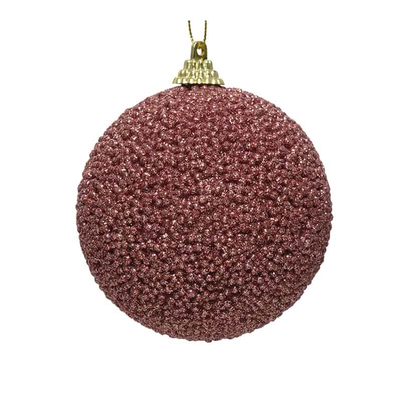 kerstbal foam glitter kraal velours roze