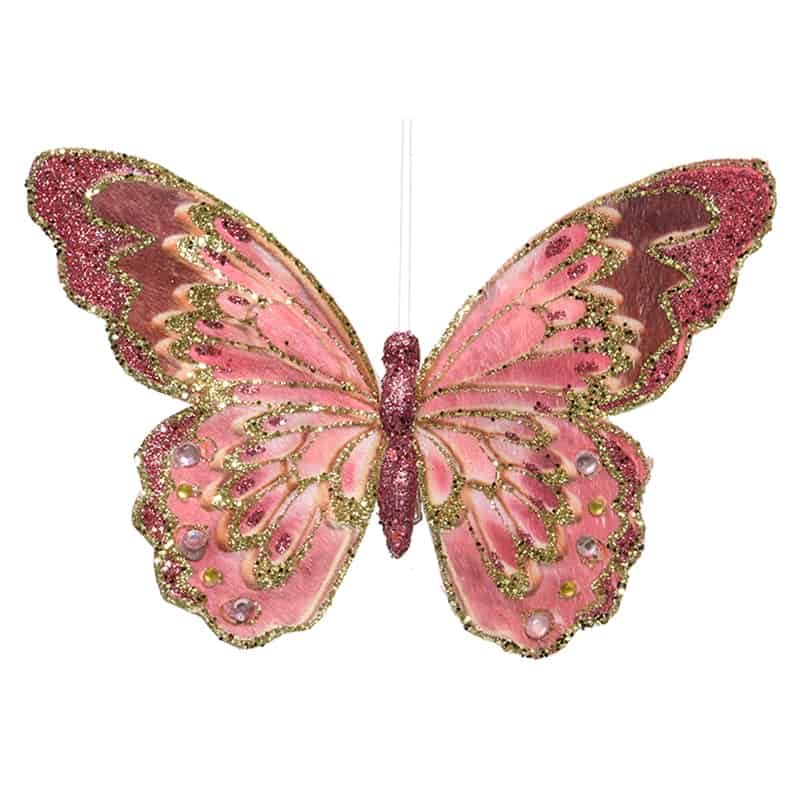 Vlinder glitter op clip roze