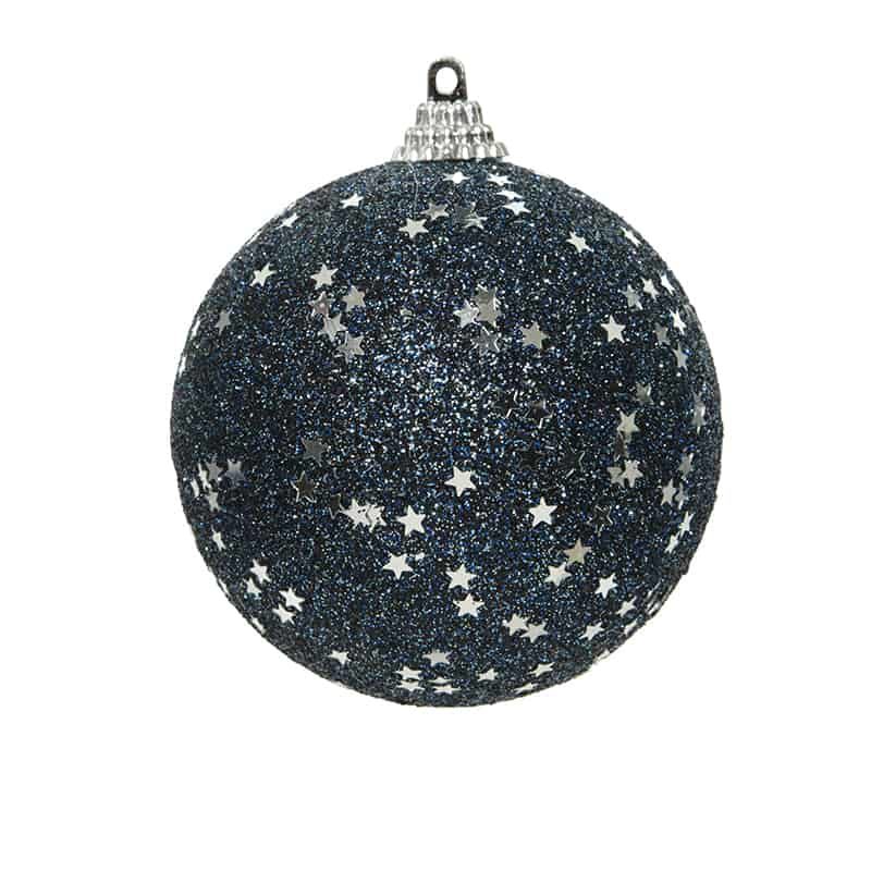 foam kerstbal 8cm glitter ster nachtblauw