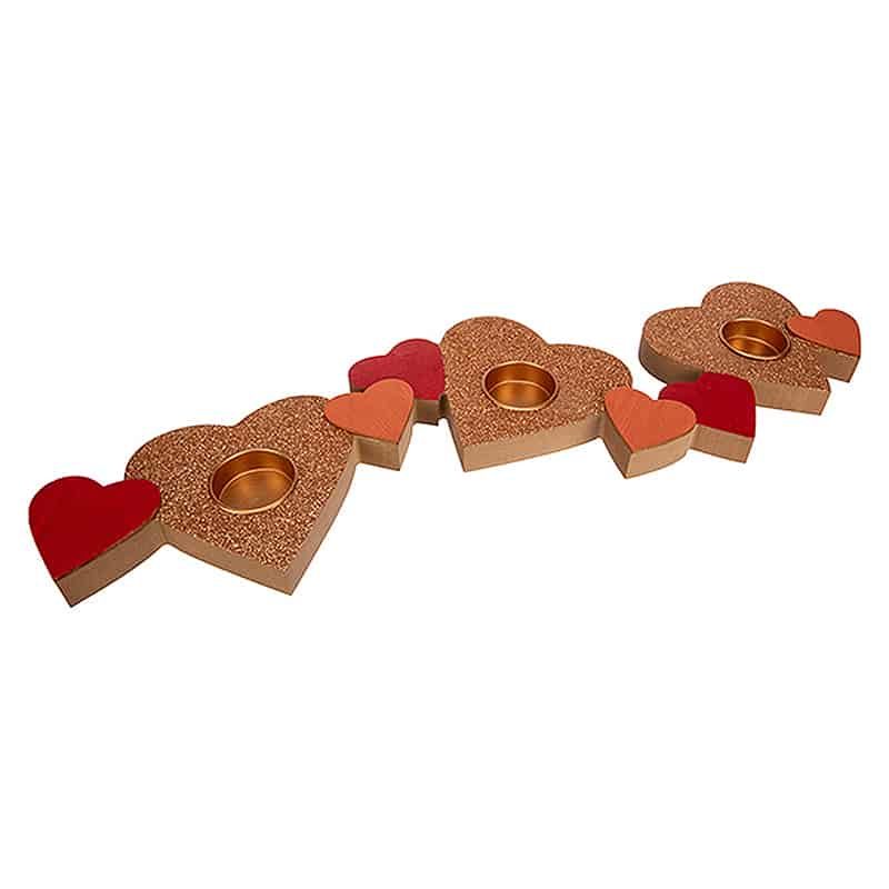 Theelichthouder X3 hearts langwerpig hout