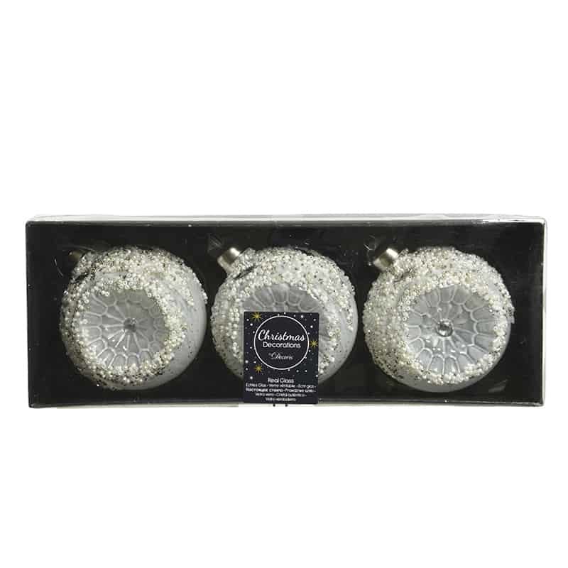 Kerstbal glas met parels & glitter (3 ass kleur) - per 3 stuks - Afbeelding 6
