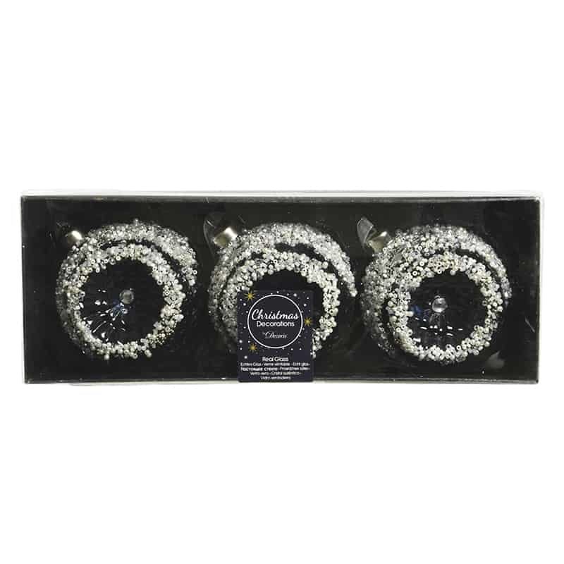 Kerstbal glas met parels & glitter (3 ass kleur) - per 3 stuks - Afbeelding 5