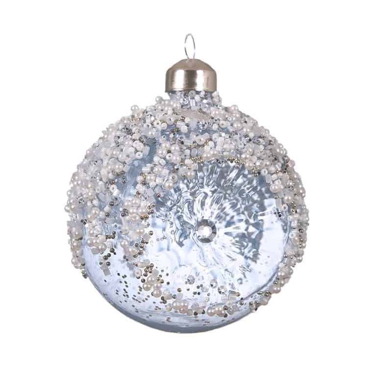 Kerstbal glas met parels & glitter (3 ass kleur) - per 3 stuks - Afbeelding 4