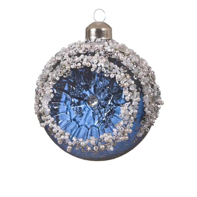 Kerstbal glas met parels & glitter (3 ass kleur) - per 3 stuks - Afbeelding 3