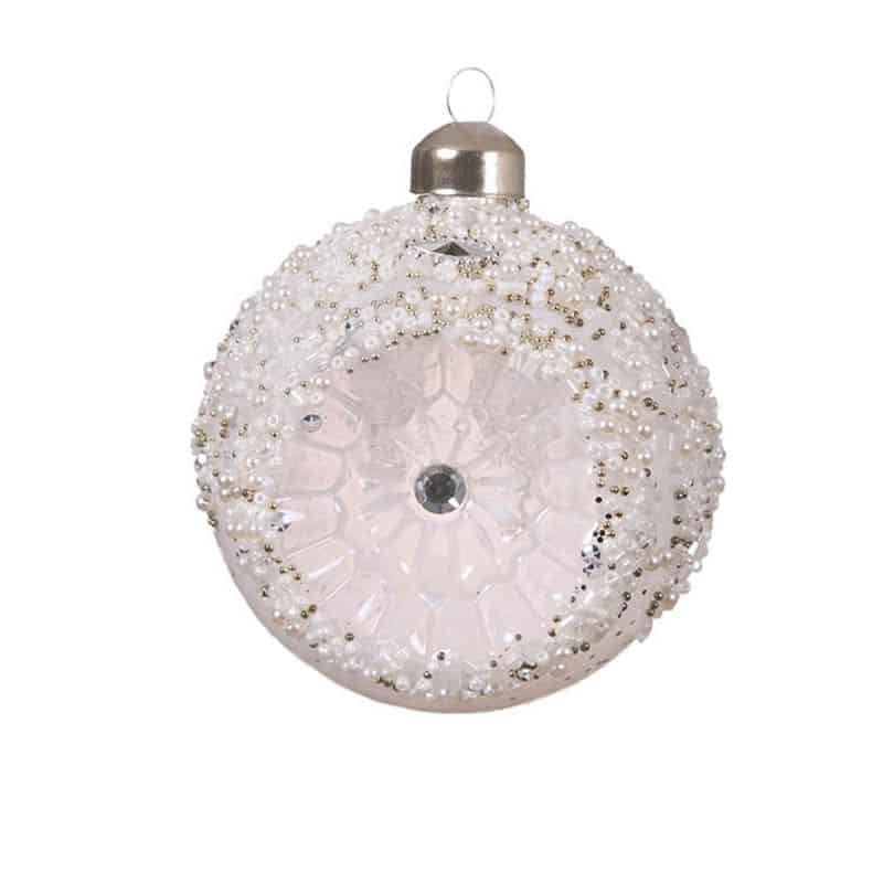 Kerstbal glas met parels & glitter (3 ass kleur) - per 3 stuks - Afbeelding 2
