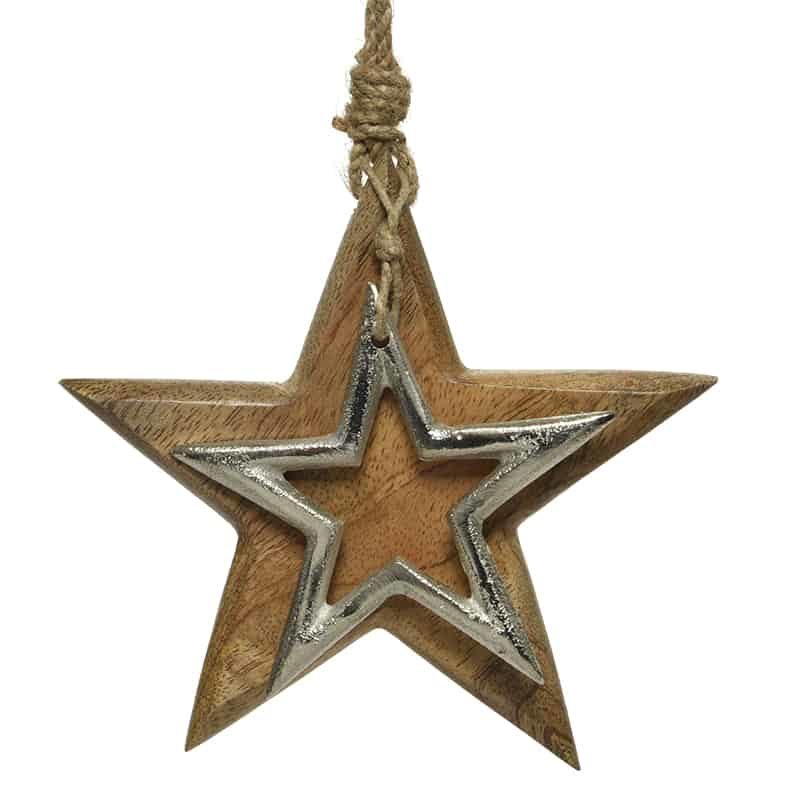 Hanger ster hout nat.zilver
