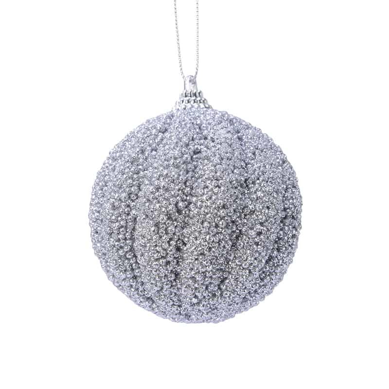 Kerstbal foam glitter zilver