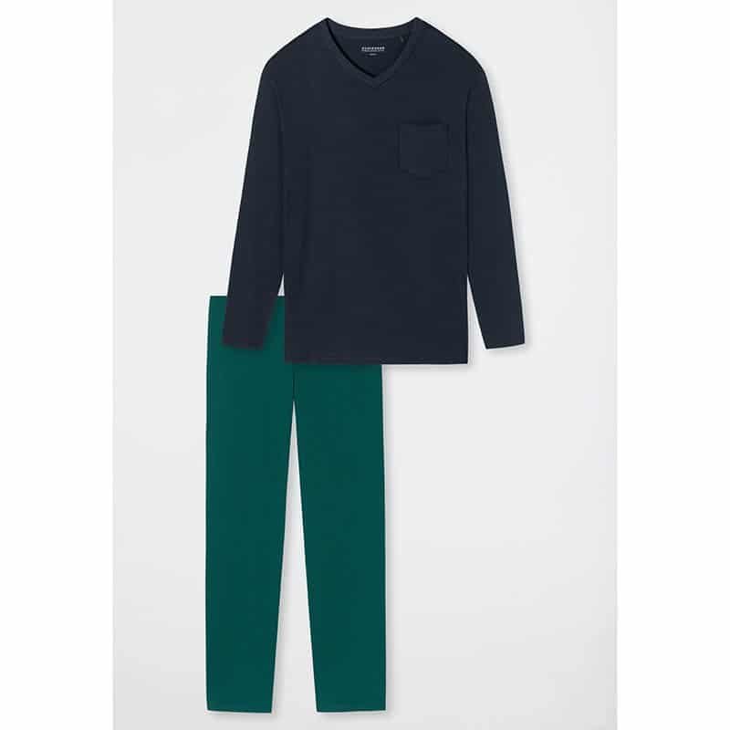 Schiesser Heren pyjama lang - donker groen