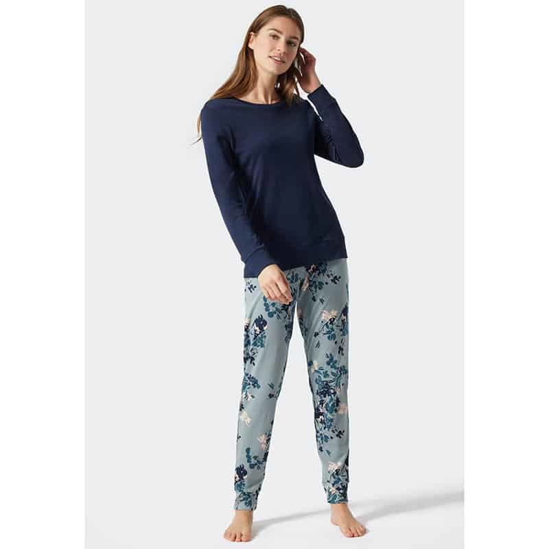 Schiesser Dames pyjama lang - grijs blauw - Afbeelding 2